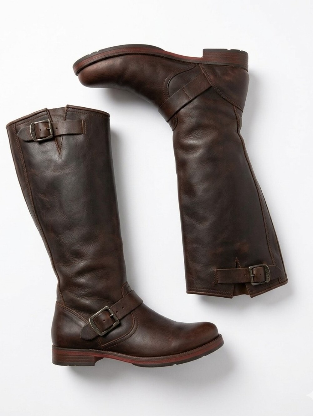 FRYE VERONICA SLOUCH BROWN LEATHER ENGINEER BOOTS